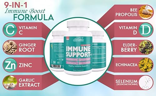 Miniatura 3 de DK Vita Suplemento de apoyo inmunológico 9 en 1 – saúco, zinc, vitamina C, equinácea, sello de oro, raíz de jengibre, propóleos de abeja, extracto