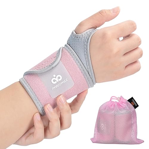 INDEEMAX 2 Pack Copper Wrist Brace Support for Carpal Tunnel, Pain Relief, Arthritis, Tendonitis, Adjustable Wrist Braces Compression Wraps Both Hands, Fit for Men and Women (Pink-New, One Size) - One Size - Pink-new
