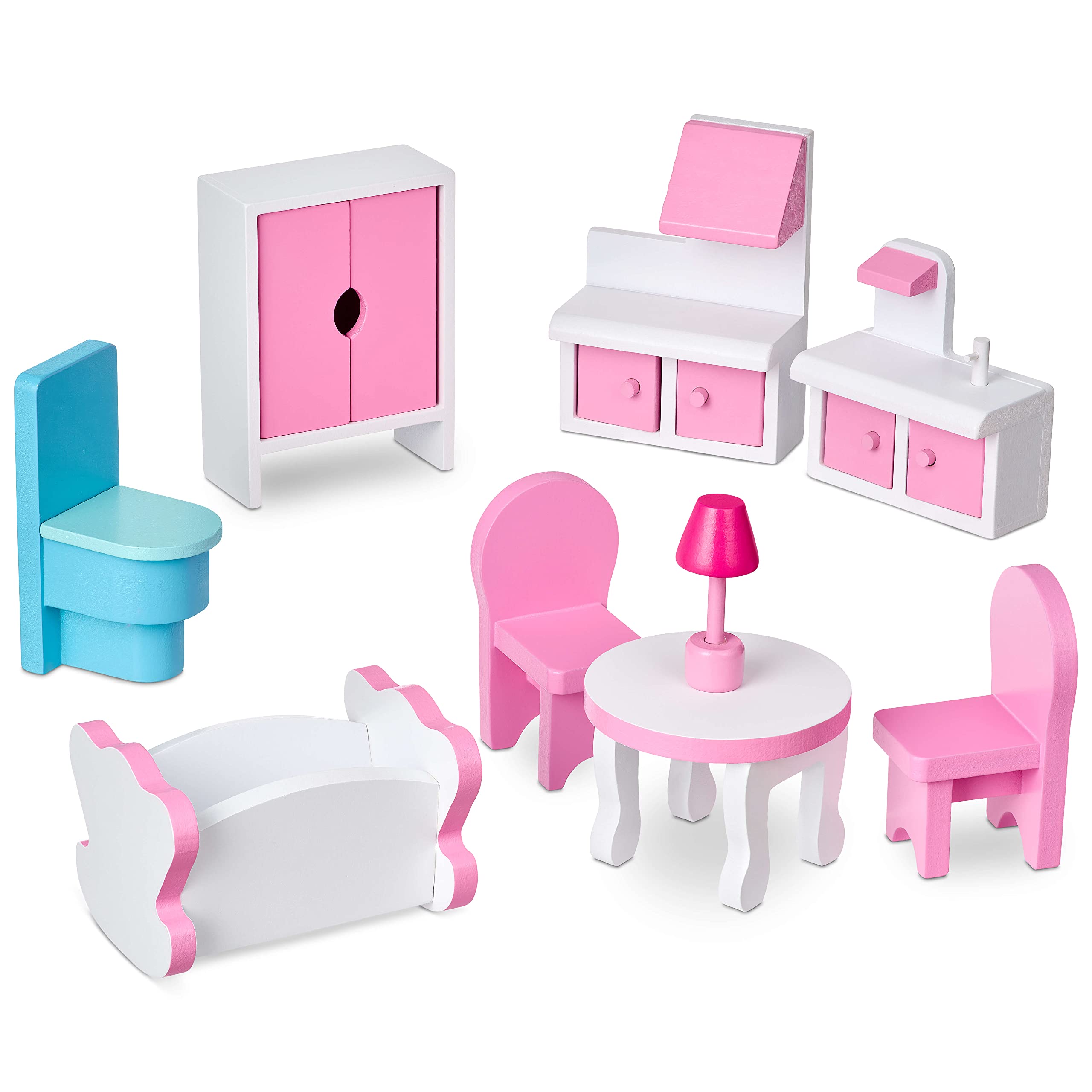 Balinco PUPPENHAUS Holz, 3 Plantas, 5 Habitaciones compuestas de salón & Dormitorio, balcón, Cocina, baño & Aseo. Incl. Muebles en Miniatura, Juguete de Madera a Partir de 3 años