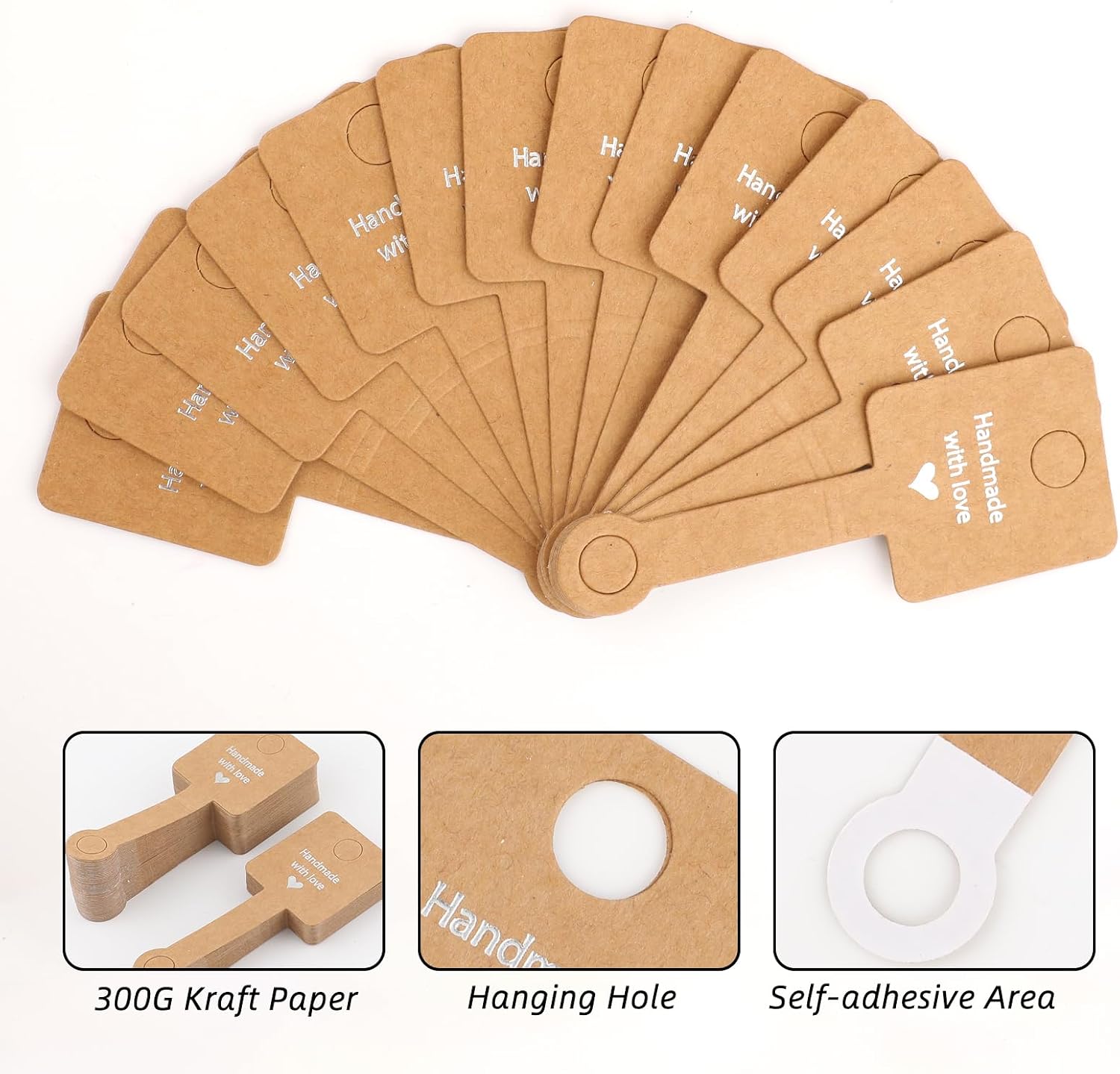 100Pcs Self-Adhesive Bracelet Display Cards,Kraft Paper Jewelry Packaging with Hanging Slots, Brown Display Cards for Necklaces,Hair Accessories (3.93"x1.57")
