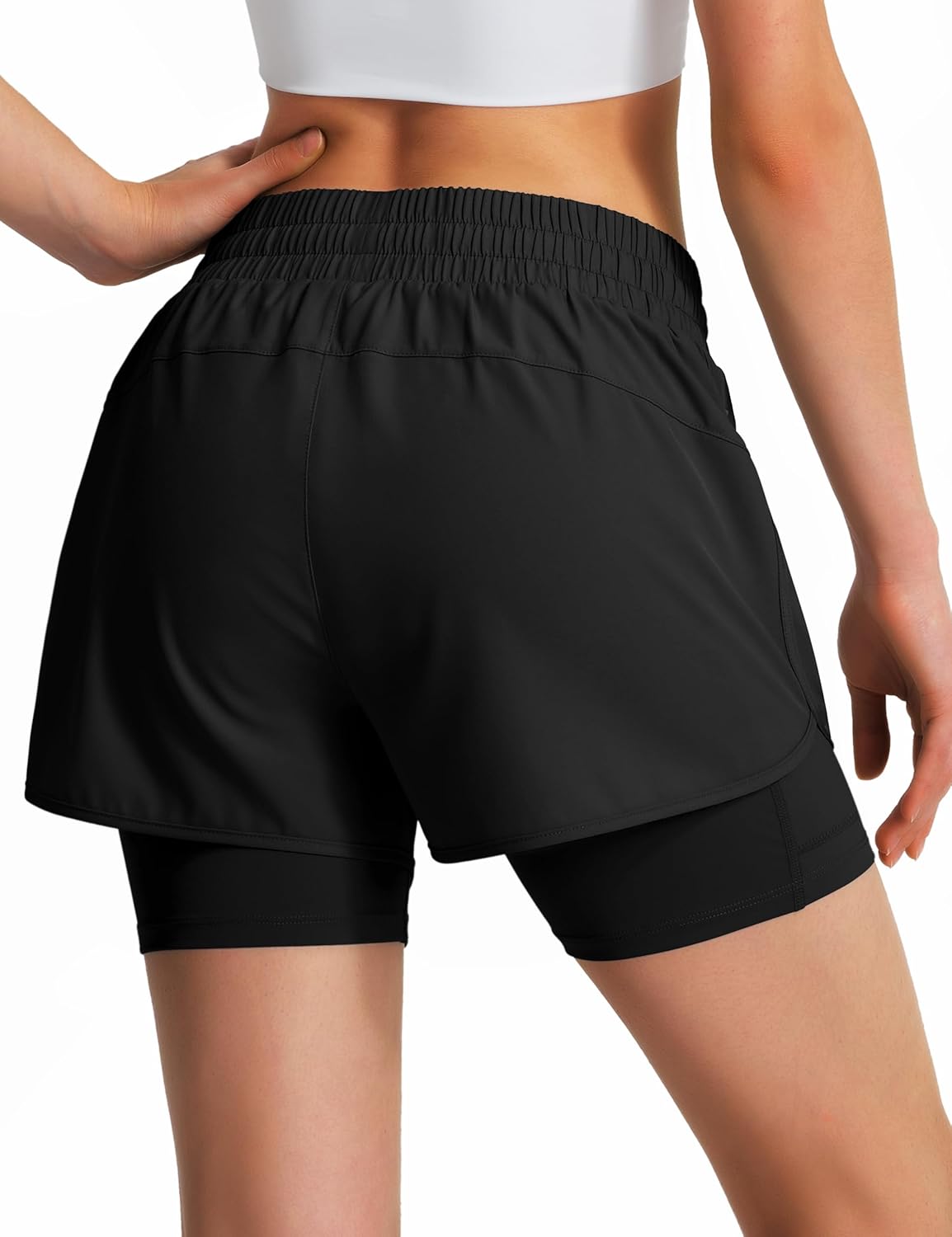 Ksmien Women's 2 in 1 Running Shorts Quick Dry Athletic Gym Workout Shorts with Liner Phone Pockets - Image 4