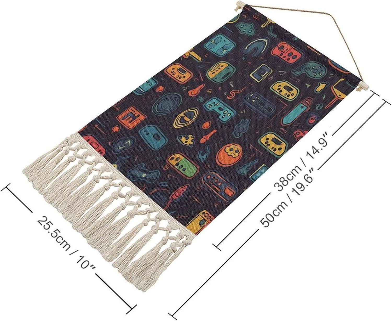 RLDOBOFE Vintage Game Video Gaming Pattern Tapestry with Tassels Decorative Aesthetic Vertical Tapestries Long Vertical Wall Hanging Tapestry for Bedroom Living Room Home Wall Decor 19.6" X 10" image 2
