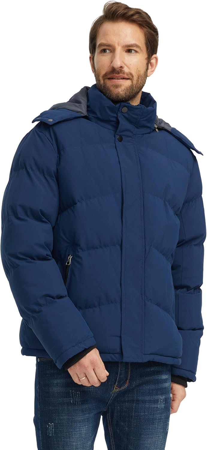 wantdo Men's Waterproof Winter Coat Warm Puffer Jacket with Removable Hood - Image 2