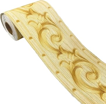 REDODECO Elegant Gold Vine Flower Self Adhesive Molding Wallpaper Border Peel Stick Home Ceiling Decorative Border for Bathroom Living Room Kitchen 4inch by 16.4ft