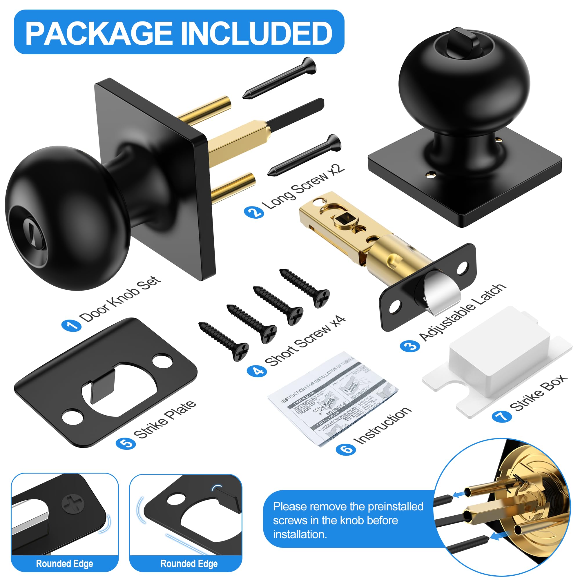 Matte Black Privacy Door Knobs - 10 Pack -7