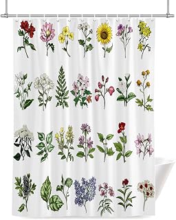 QueenKer Various Colored Flowers Botanical Shower Curtain Waterproof Fabric Shower Curtain Set with 12 Hooks, Bathroom Curtains for Farmhouse Home Hotel Holiday Decor, 54" W x 78" L