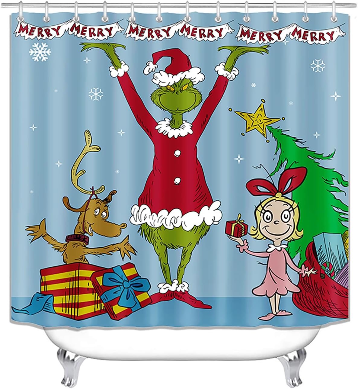 ALINK Grinch Merry Christmas Shower Curtain Waterproof Shower Curtain ...