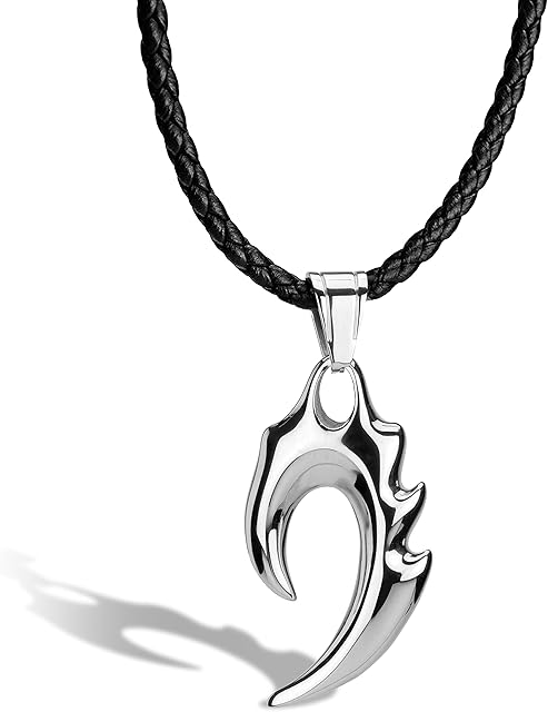 SERASAR - Men's Leather Necklace with Pendant [Flame] - 3 Colors and 2 Lengths - with Jewellery Box - Men's Gift Ideas