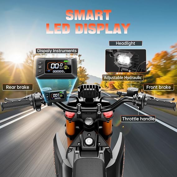 Electric Dirt Bike for Teens Adults Age 13+, 3500W Peak Ebike, 40 Mph Speed, Equipped with 48V 23.4AH Battery,14/12 Off-Road Tire E-Bike, Full Suspension, Dual Hydraulic Brakes (Flame color)