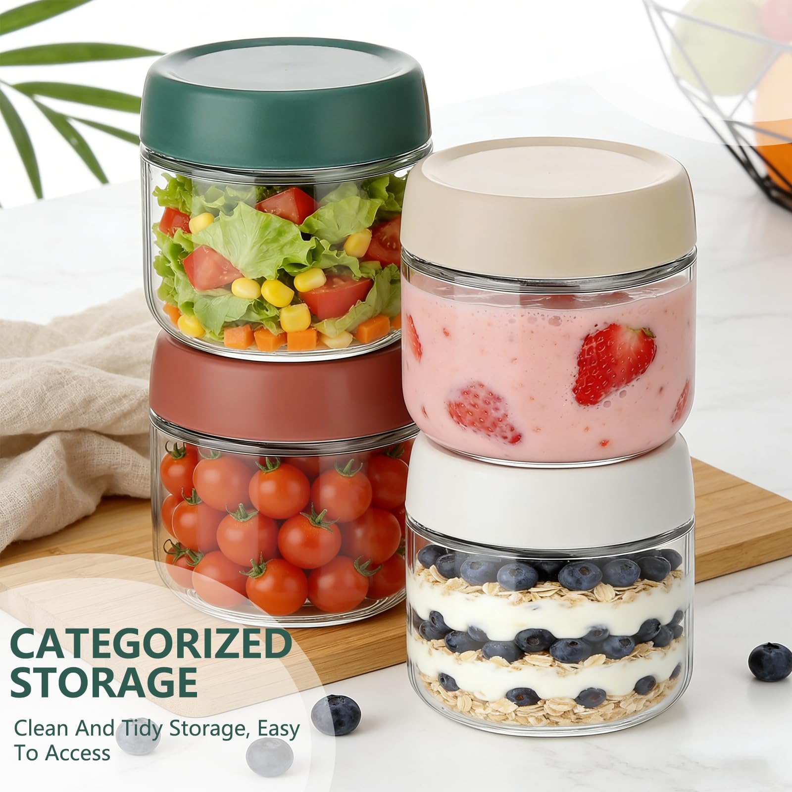 Glass Jars with Lids - 10oz Overnight Oats Containers -7 Glass Jars with Lids - 10oz Overnight Oats Containers -7