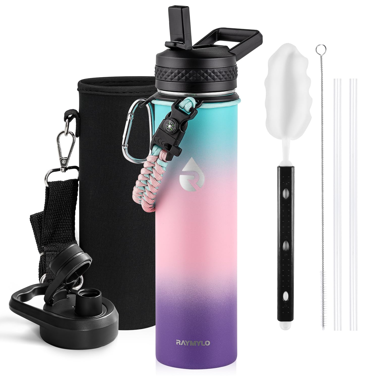 RAYMYLO Insulated Stainless Steel Water Bottle with Straw & Spout Lids, 710 ml Leak Proof Metal Water Flask Jug for Sports and Travel, BPA-Free, Keeps Cold for 24 Hrs, Hot for 12 Hrs โ image 1