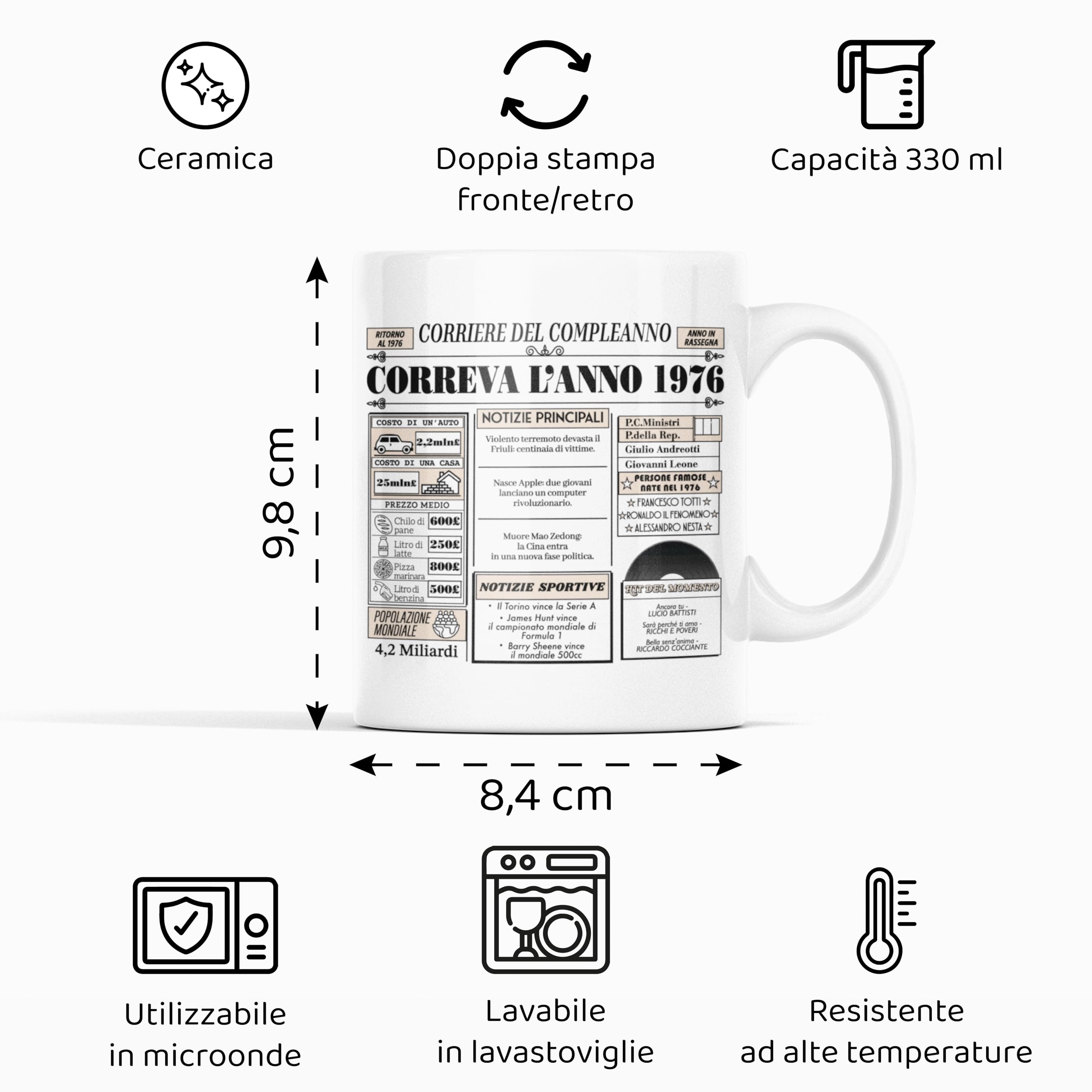 Tazza Regalo 50 Anni Donna Uomo - Correva l'Anno 1976 - Idee Regalo Compleanno