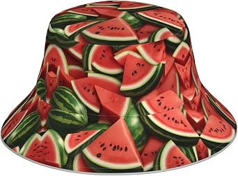 Fresh Watermelons Pattern Sun hat, Unisex, Portable for Outdoor use, Foldable Sun hat, Suitable for Mountaineering and Fishing. Black