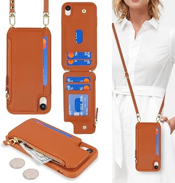 Cavor for iPhone Xr Wallet Case with Card Holder for Women, Brown