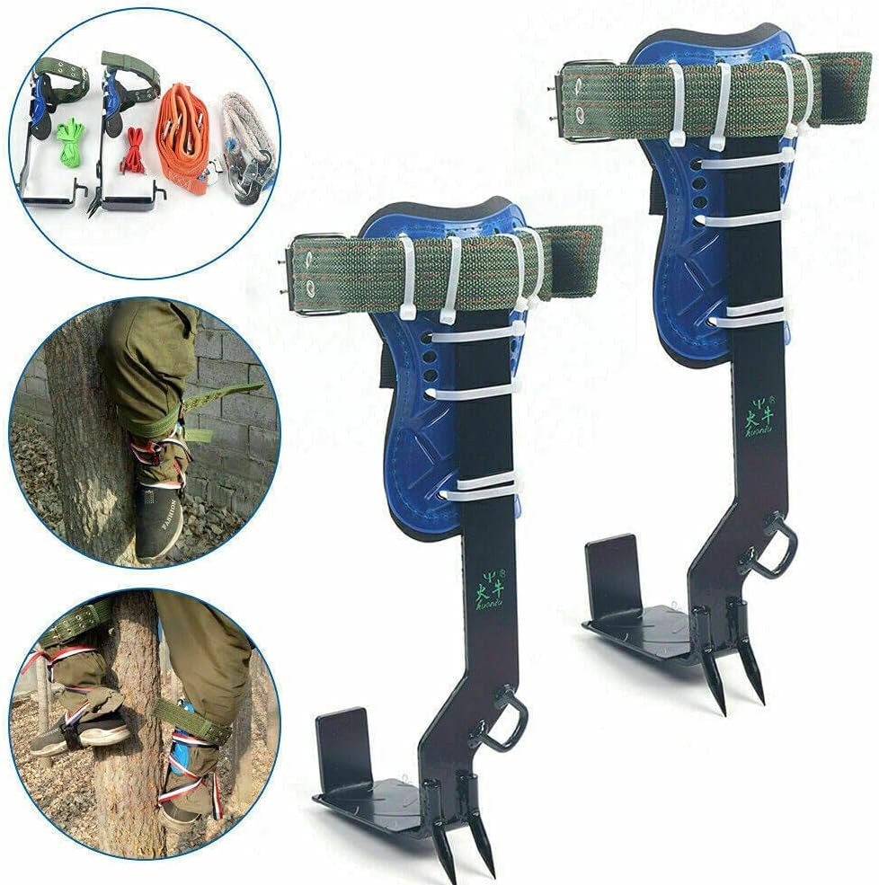 Tree Climbing Set, Tree Climbing Tool (Two-Gear)+Rope+Safety Protective Belt+Foot Straps+Ankle Straps, for Mountaineering Indoor Climbing Rock Climbing Outward Band (US Stock)