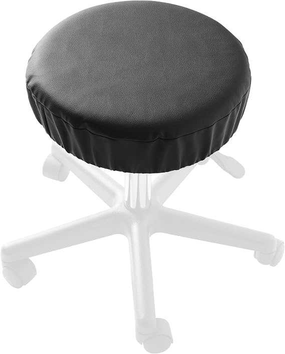 Saloniture 2-Pack Round Stool Seat Cover, 15-1/2 Inch Waterproof Slipcover for Swivel Chair or Barstool - Black