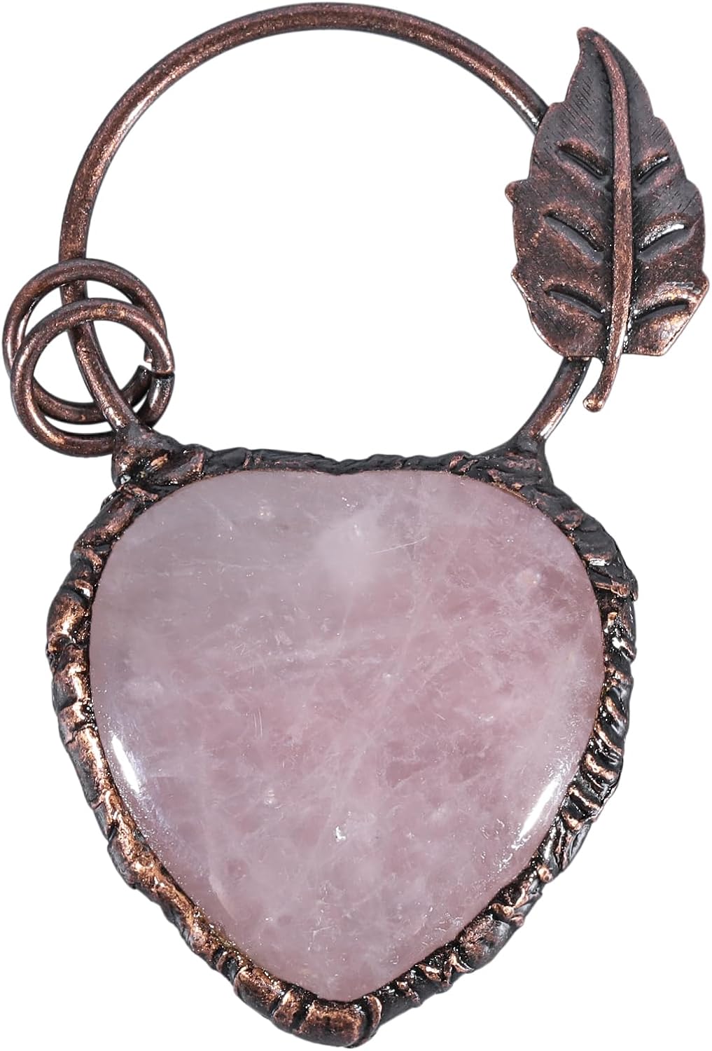SUNYIK Natural Heart Crystal Pendant Necklace for Women Men, Copper Leaf Stone Charm Pendant with Adjustable Chain - Image 5