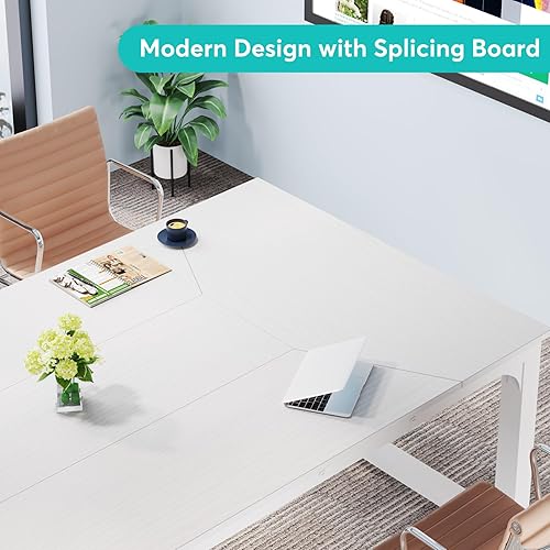 Miniatura 7 de LITTLE TREE Escritorio ejecutivo grande para computadora de oficina de 78.7 pulgadas, color blanco