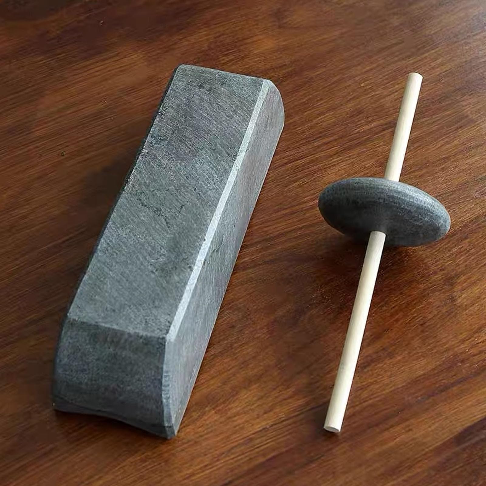 Mortero De Piedra Azul De 20 Cm, Con Mango De Madera Maciza, Fácil De Limpiar, Fabricado En Piedra Natural, Ideal Para La Producción De Té Matcha En Polvo, Tortas De Té Y Molienda De Granos De