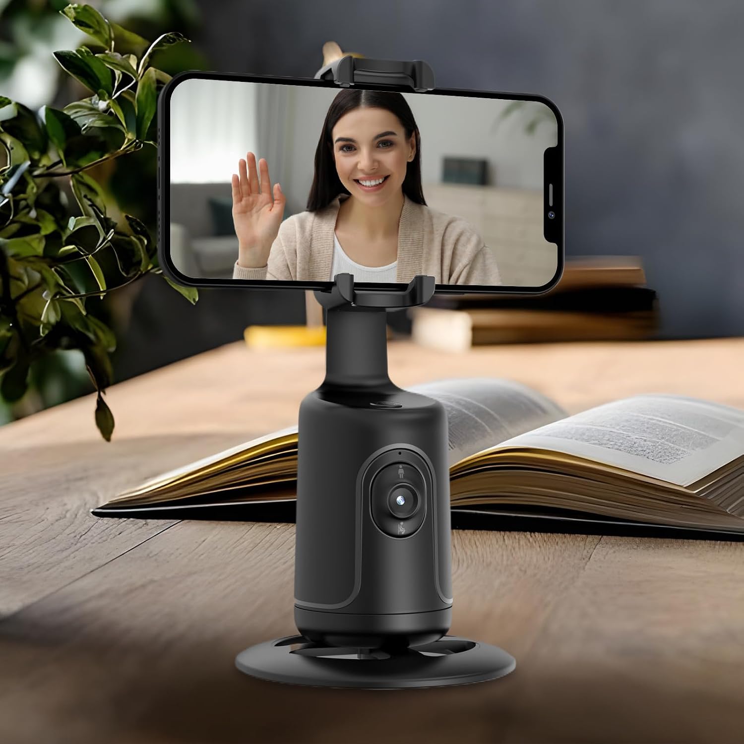 Face Tracking Stand, Smart Auto Phone Holder, Portable Recording Tabletop Accessory, 360° Rotation Device for Wedding Game Offices Vacation, Hands-Free Video Tool for Daily Content Creation