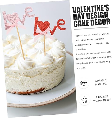 Miniatura 6 de PRETYZOOM 48 Pcs Love Cake Insert Love Cake Toppers Dessert Picks Cake Pick Topper Appetizer Pick Wedding Cupcake Toppers Love Valentines Day Cake