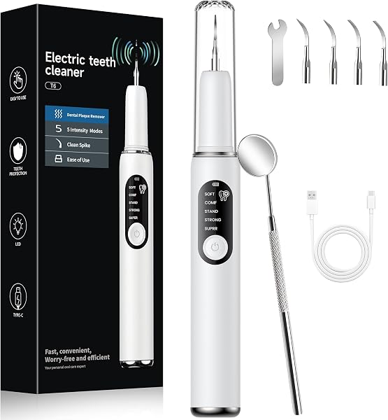 Kit Pulizia Denti Tartaro, Kit Pulizia Denti Animali Domestici, 5 modalità di Spazzolino Denti Cane, Pulizia Denti tartaro con 4 Teste Intercambiabili Per Spazzolare il Tartaro da Persone e Animali - 1