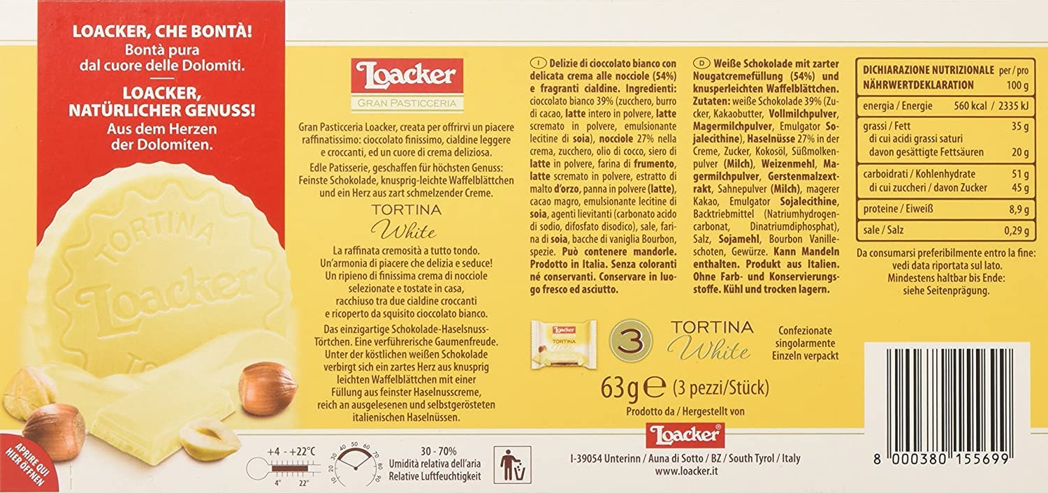 Paquete de prueba Tortina White Triple Dark Original 3pz Chocolate relleno con crema de avellana, 3 x 63 g