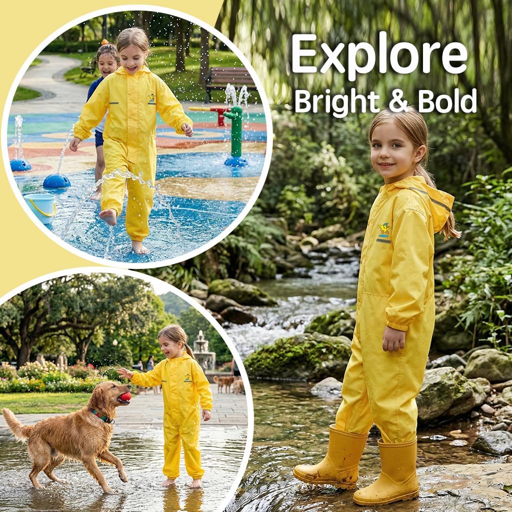 Toddler Rain Suit Waterproof Coverall One Piece Rain Suits Kids 2-12 Years