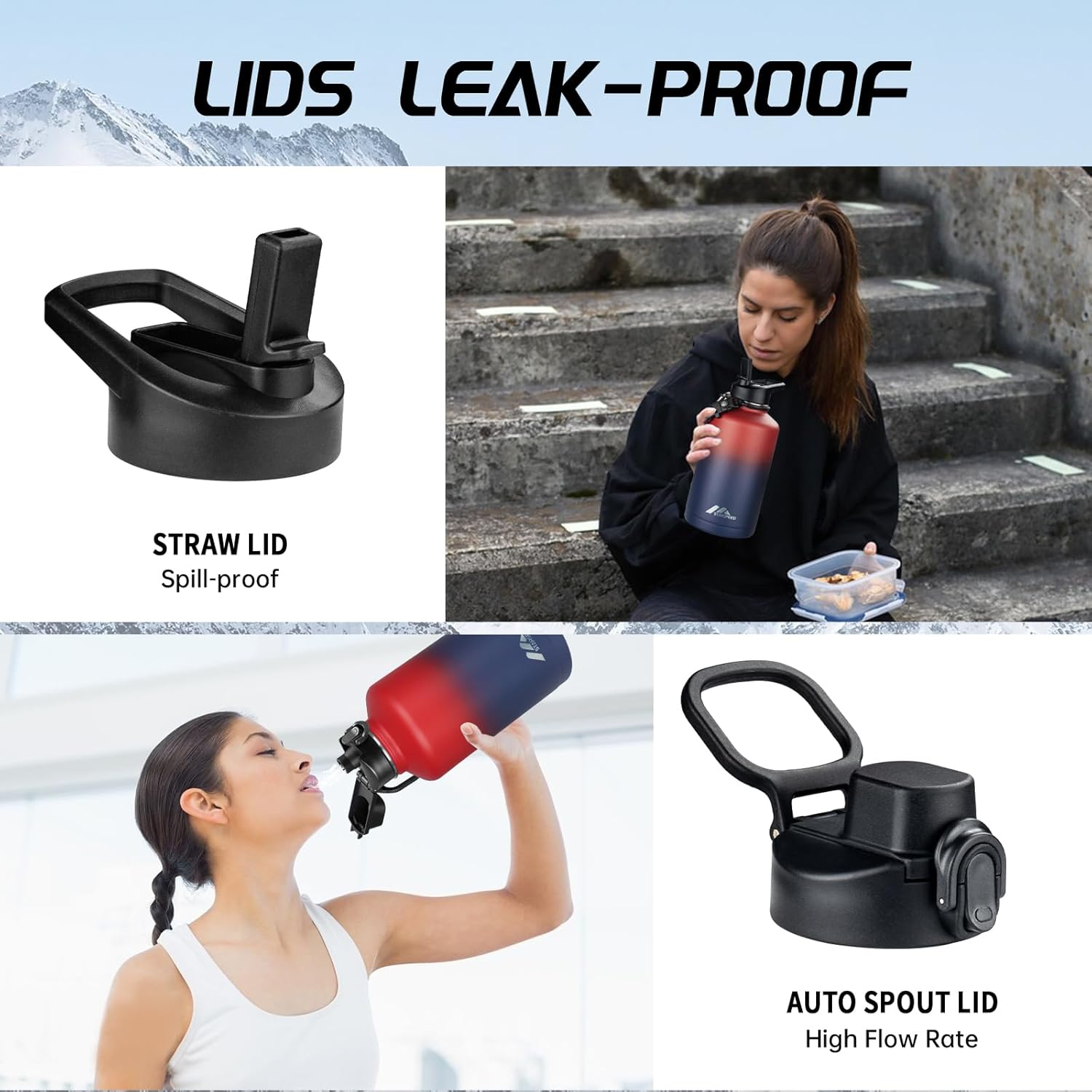 StarSpeed 64oz Insulated Water Bottle with Straws & 2 Lids, Half Gallon Stainless Steel Double Walled Vacuum Water Jug, Large Wide Mouth with Paracord Handle for Gym Camping Hiking, Red Blue - Image 5