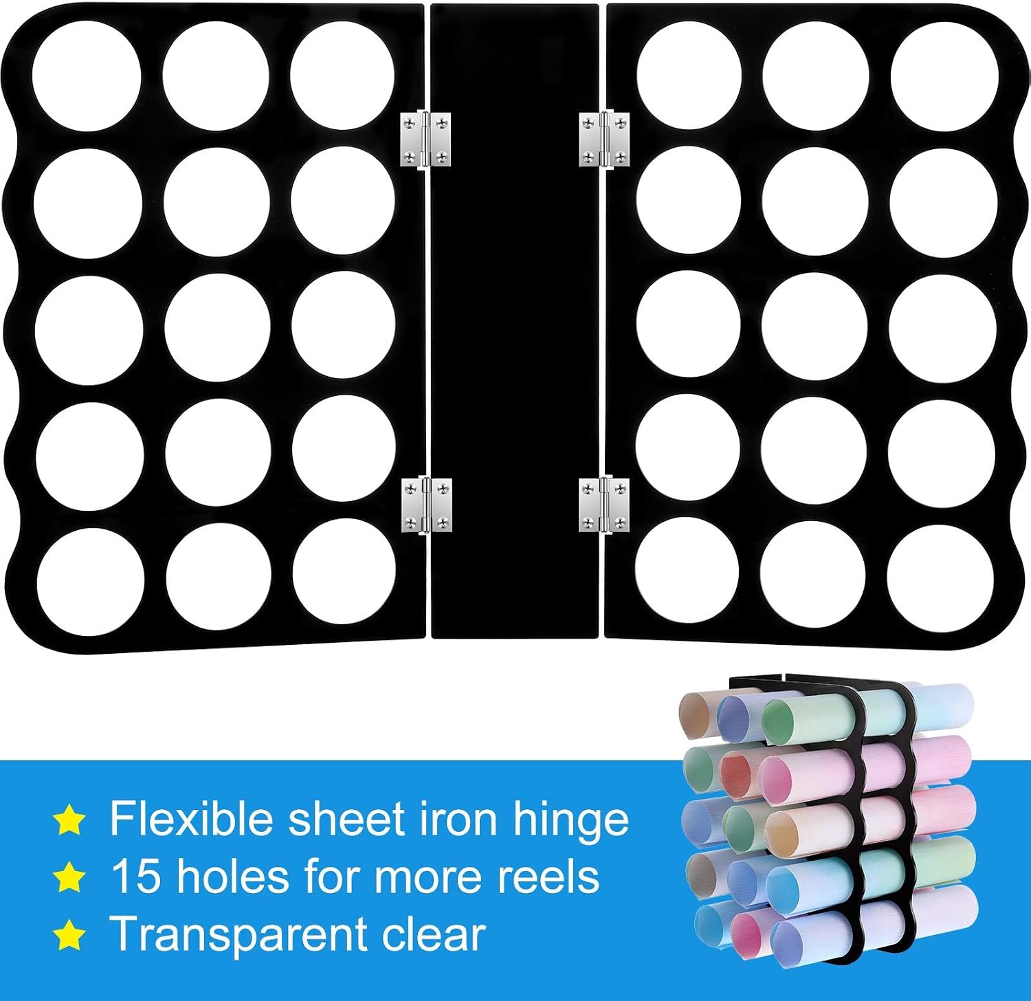 Outus Vinyl Storage Rack Acrylic 15 Holes Vinyl Roll Holder Craft Paper Storage Organizer Aperture 2 Inch Multiple Display Stand for Craft Room Home Office School, 12 x 7.8 Inch(Black)
