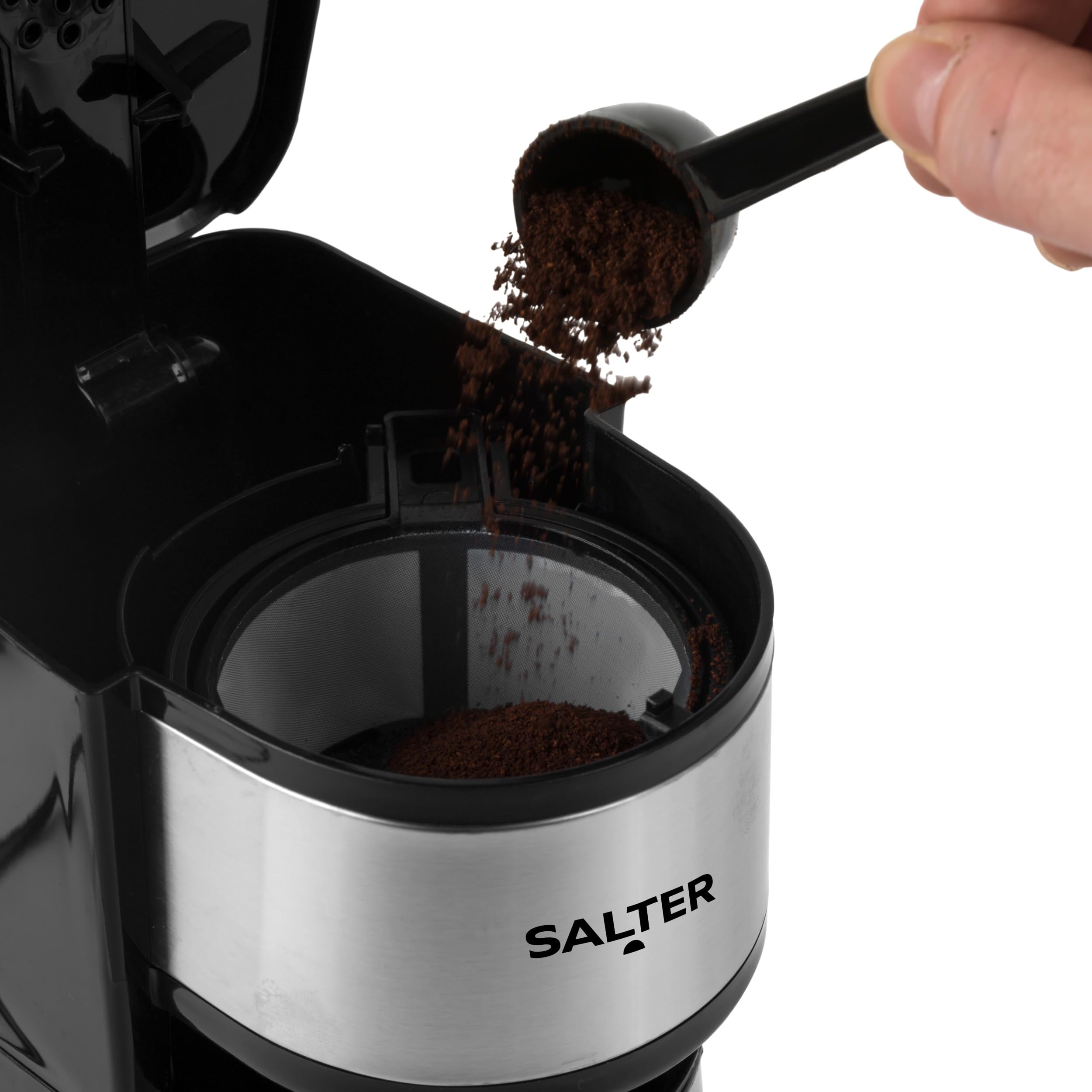 Salter Cafetera de Filtro Digital – Filtro Lavable y Reutilizable, Incluye Taza de Viaje de 420 ml de Acero Inoxidable, Prepara Café en 3-4 Minutos, Compatible con Café Molido o Pads