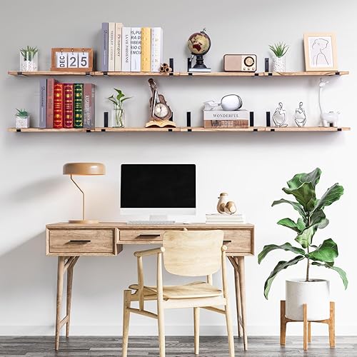 Miniatura 2 de SALA Estantes flotantes para decoración de pared, estantes de pared de 6 pulgadas de ancho, juego de 8 estantes de pared de madera marrón claro,