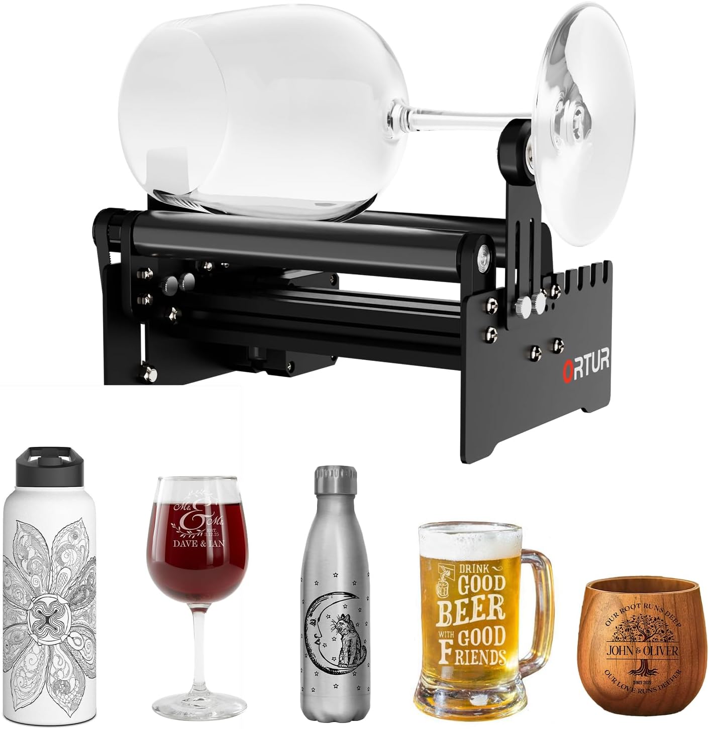 Ortur YRR2.0, Y-axis Laser Rotary Roller for Most Laser Engraver, 7 Adjustable Width Settings, Diameter Range from 8 mm to 110 mm for Engraving Cylindrical Objects, Tumblers, Wine Glass