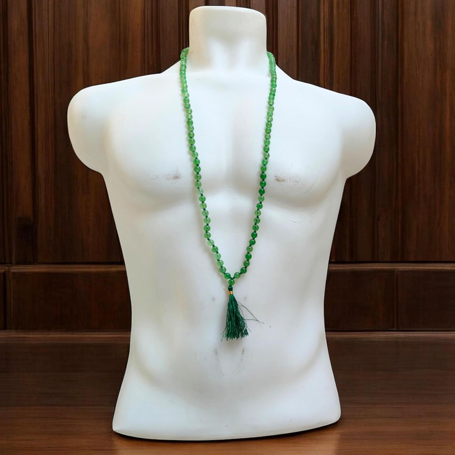 Green Agate Japa Mala 108 Beads Necklace – Handcrafted Natural Gemstone Knotted Rosary for Meditation, Mantra Chanting, Yoga, Mindfulness & Puja | Prayer Mala Bracelet for Men & Women