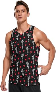 Men's Skeleton Heart Gothic Tank Tops Quick Dry Gym Athletic Running Workout Beach Sleeveless Shirts with Pocket