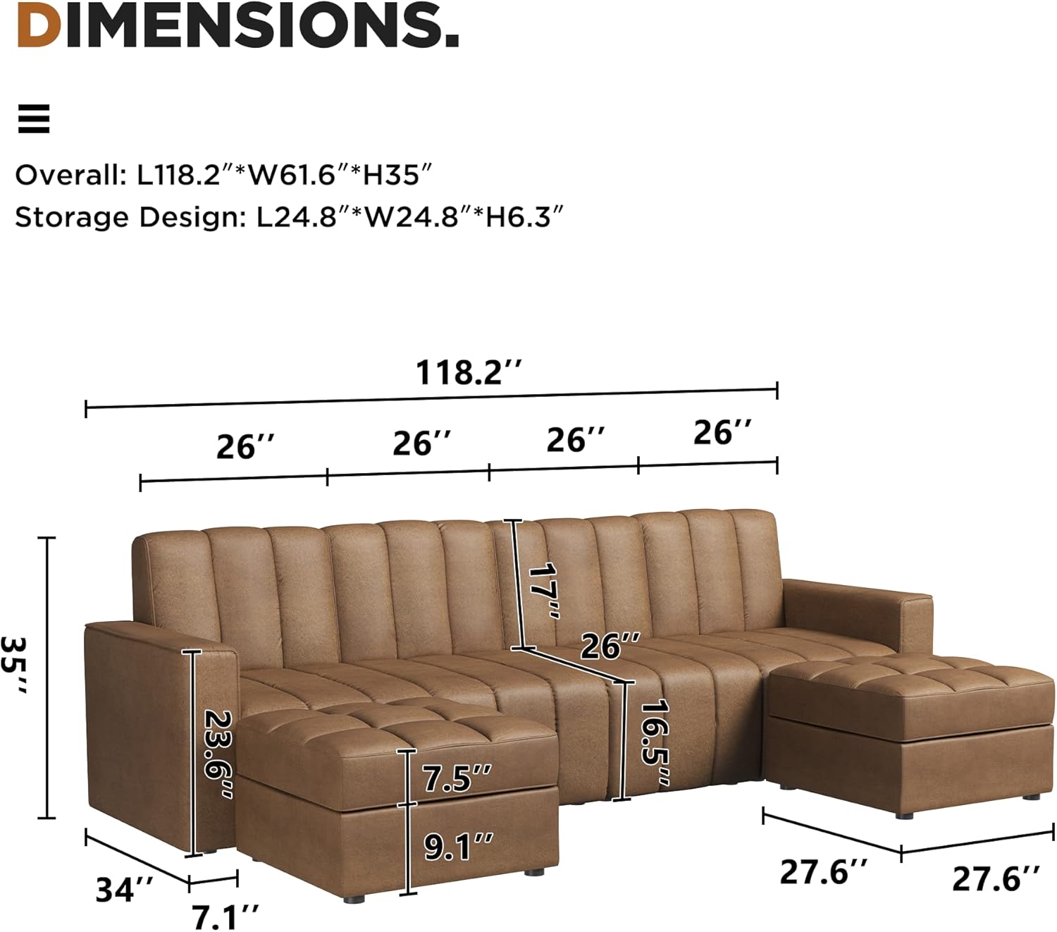 Buy HONBAY Convertible Sectional Sofa Tufted U Shaped Couch with