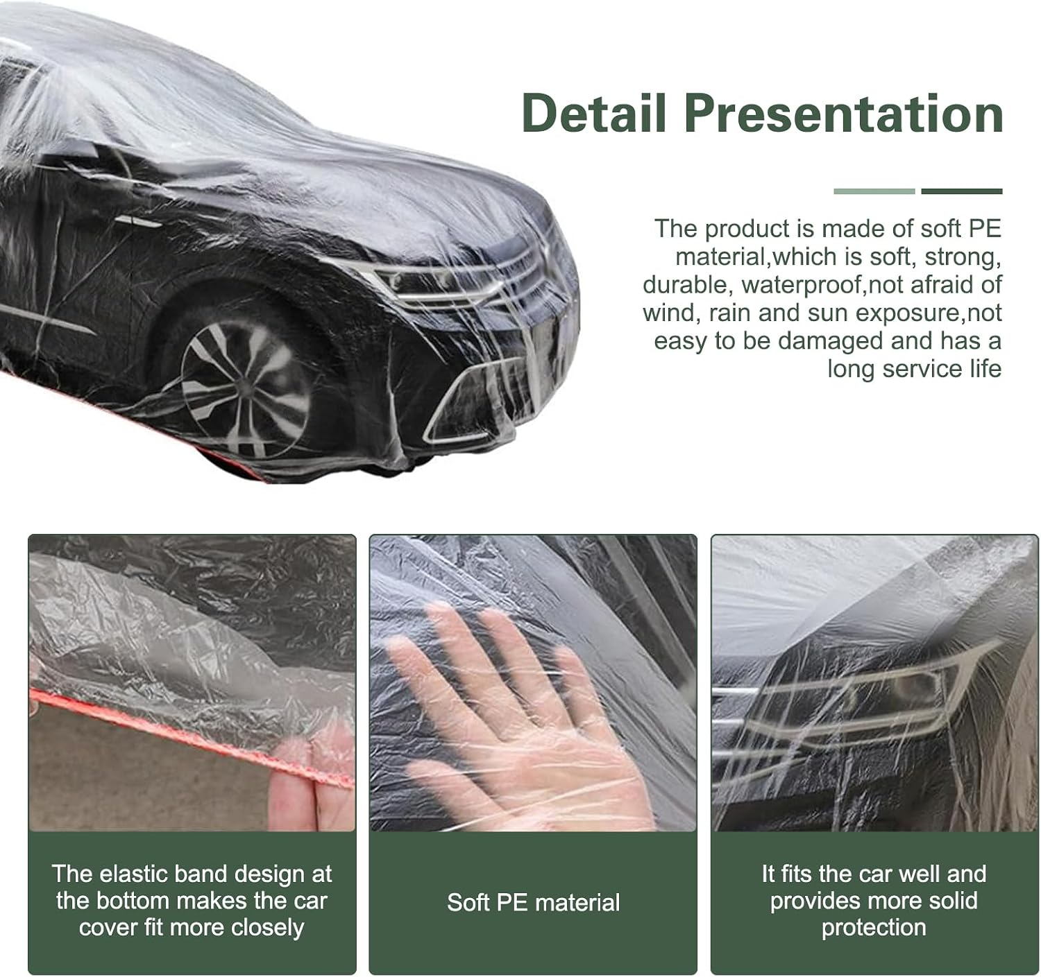 4 PCS Disposable Car Covers, 12.47Ft x 21.65Ft Plastic Car Cover, Rainproof Clear Garage Protection, Universal Temporary Protective Accessories (Transparent #L)