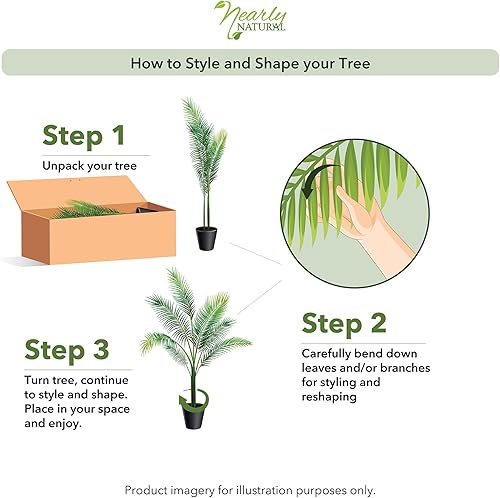 Miniatura 3 de Nearly Natural 6651 Palma areca con florero, planta de seda artificial, 42 x 11 x 11 pulgadas, verde