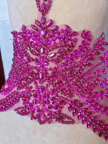 Miniatura 27 de Parches de costura de encaje con cuentas con piedras y cristales de diamantes de imitación cosidos, manualidades para disfraces de boda, decoración