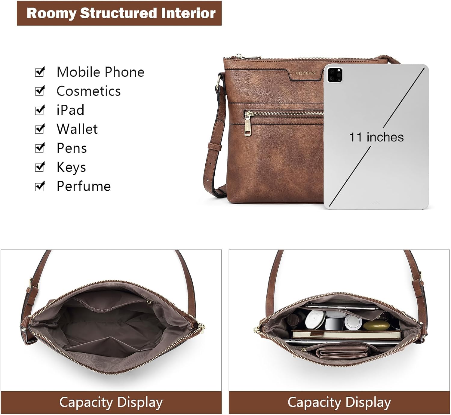 CHOLISS Crossbody Bags for Women, Purses for Women Handbags with Vegan Leather, Travel Purse Over Shoulder Bag