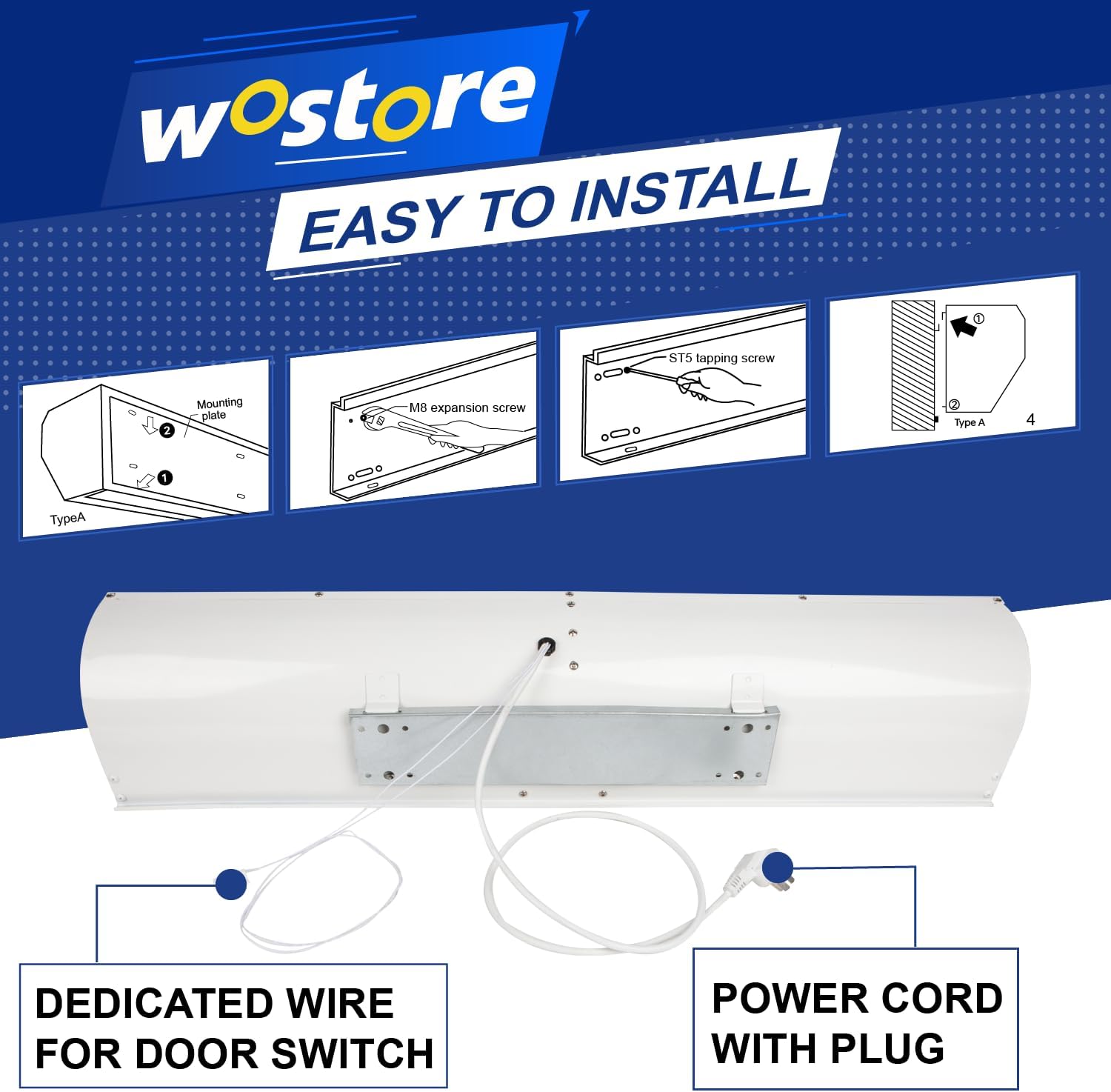 Wostore 36 Inch Air Curtain Super Power 2 Speeds Adjustable Commercial Indoor Household with Magnetic Door Switch, Remote control Lightweight,CE Certified,Easy Installation,110V/120V