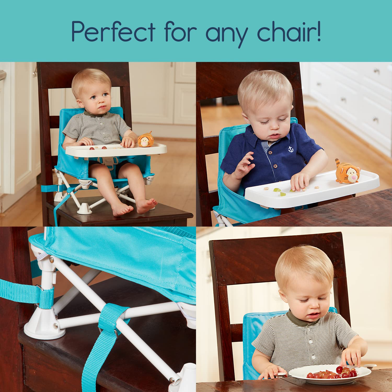 hiccapop OmniBoost Travel Booster Seat with Tray for Baby, Dining Table, Camping, Beach, Grandma’s | Folding Portable Tip-Free Design Straps to Kitchen Chairs