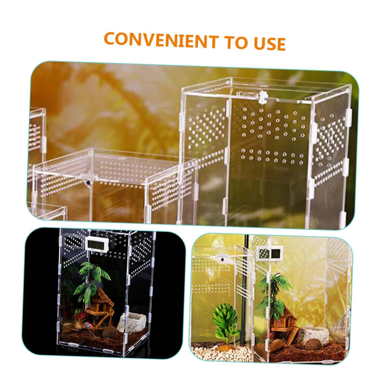 Magnetische Acryl Terrarienbox für Schildkröten und Frösche 360 Grad Klare Durchsichtige Mikro Terrarien für Zucht und Tierpräsentation