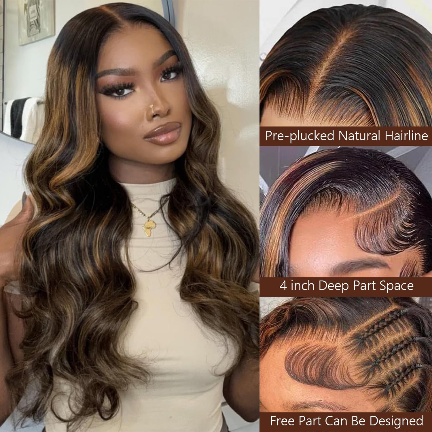 Human hair blend lace front free parting balayge wig GLAM21USA HD LACE Front Wig 13X6 Transparent Lace Frontal  main image 2