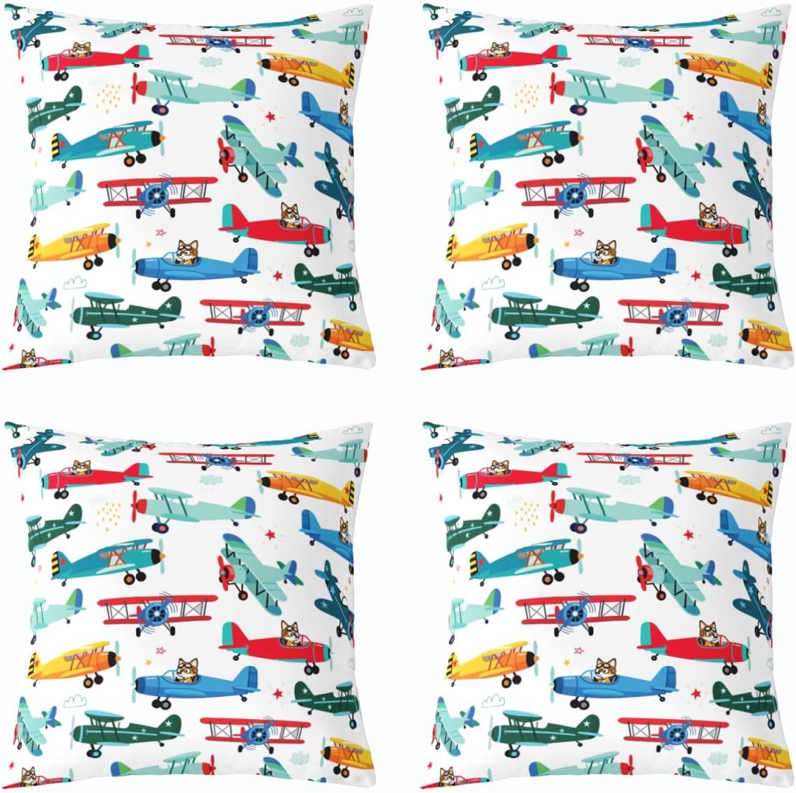 Feelyou Set of 1 Aircraft Throw Pillow Covers, Airplane Print Cushion Case for Home Living Room Decor, Reversible Aircraft Flying Helicopter Flying Plane Decorative Throw Cushion Case, 24x24 Inches