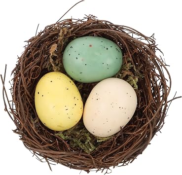 HEALLILY Artificial Bird Nest with Foam Eggs Natural Vine Handmade Home Office Decor Photography Props 3.14X3.14X0.98 Inches