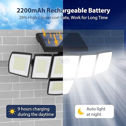 Miniatura 3 de iMaihom Luces solares para exteriores con 6 cabezales, paquete de 2 y 2 luces con sensor de movimiento de 100 W