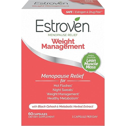 Estroven Weight Management for Menopause Relief - 60 Ct. - Clinically Proven Ingredients Help Manage Weight, Provide Night Sweats & Hot Flash Relief - Drug-Free & Gluten-Free