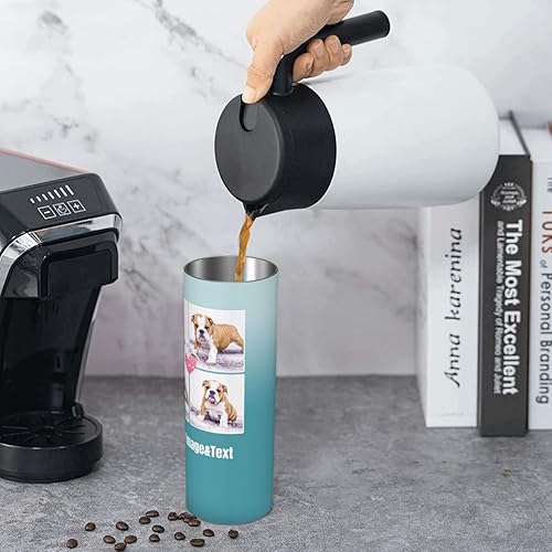 Miniatura 2 de Vaso delgado personalizado con imagen de texto fotográfico, taza de café aislada de acero inoxidable de 20 onzas, taza de viaje, tazas de
