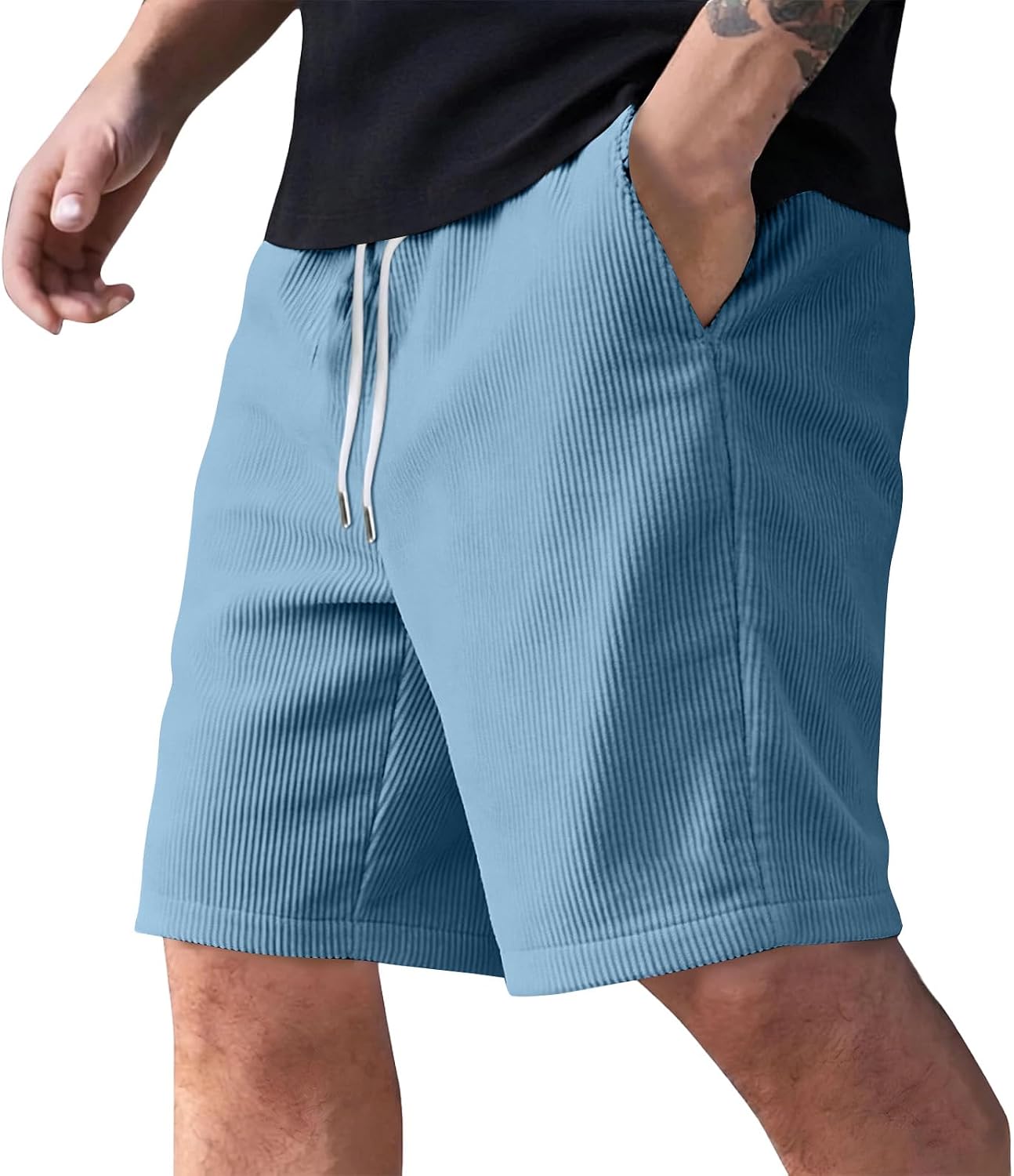 Ymosrh Men's Casual Shorts Elastic Waist Drawstring Lightweight Corduroy Summer Workout Running Shorts M-3XL